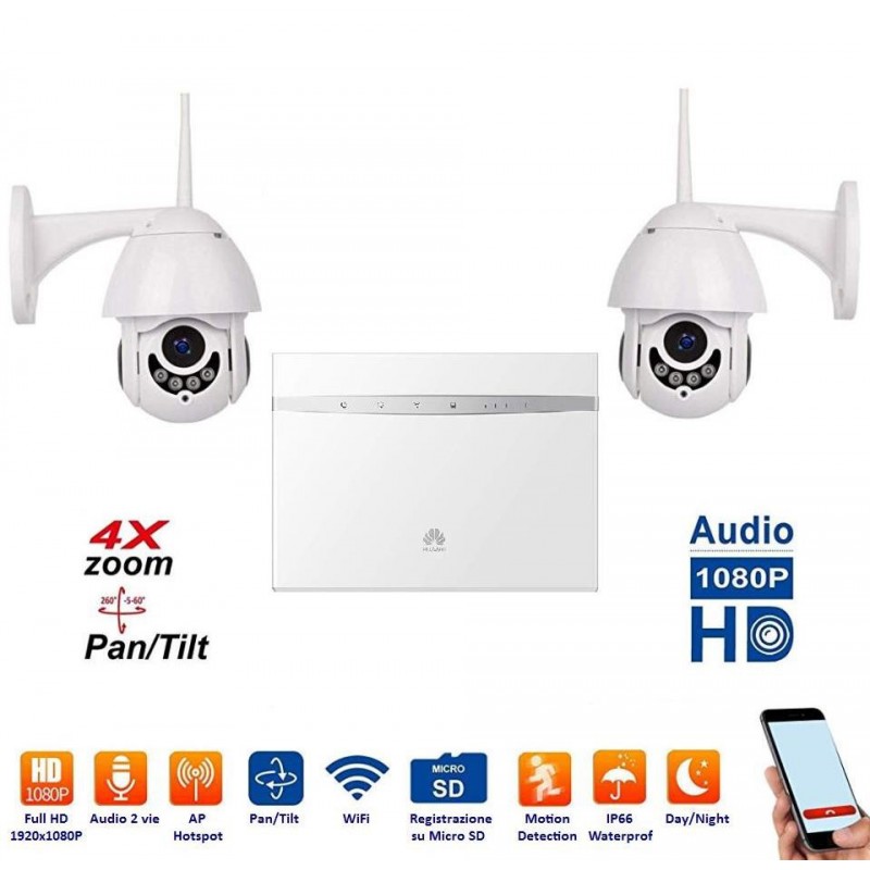 ART. 509062 - Kit 2 Dome IP WiFi completo di Router 4G Huawei mod. MCKV2D