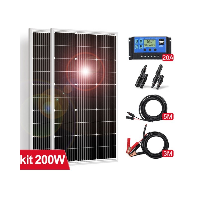 ART. 800632 - Kit 2 Pannelli Solari monocristallino 100W 18V mod. KPSM200W-18V